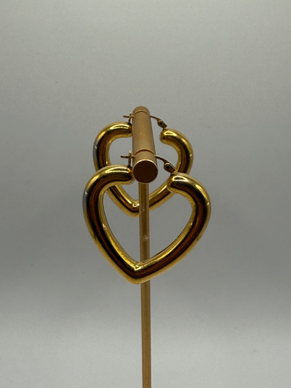 Vintage Gold Tone Heart Hoop Dangle Drop Statement Earrings